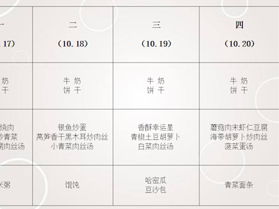 西山中心幼儿园2022-2023学年第一学期  第八周食谱公示（10.17-10.21）