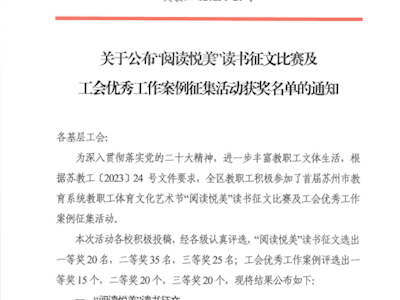 我园教师参加“阅读悦美”读书征文比赛及工会优秀工作案例征集活动获奖